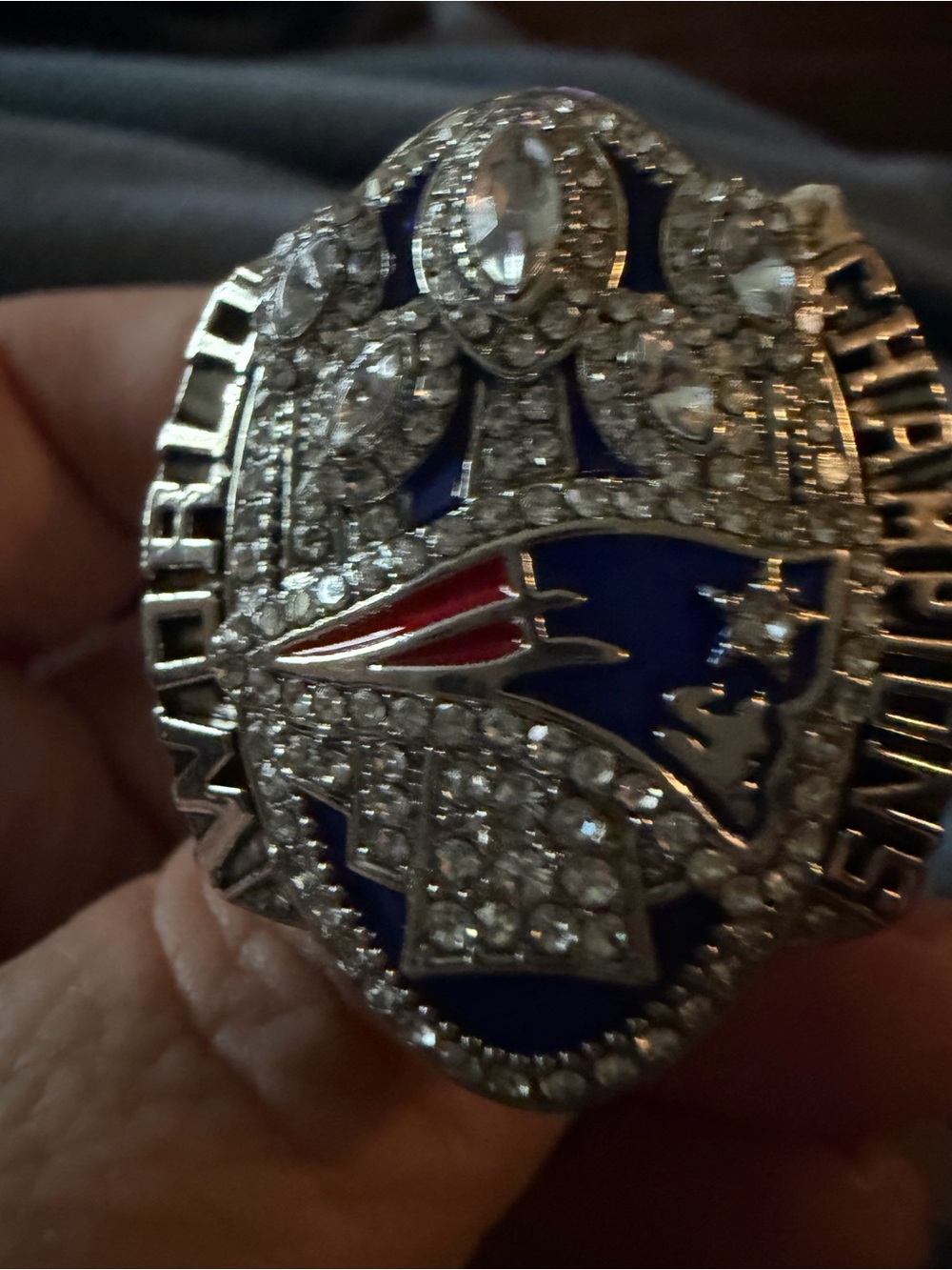 New England Patriots Style Silver and Blue Championship Ring - Men's Accessory
